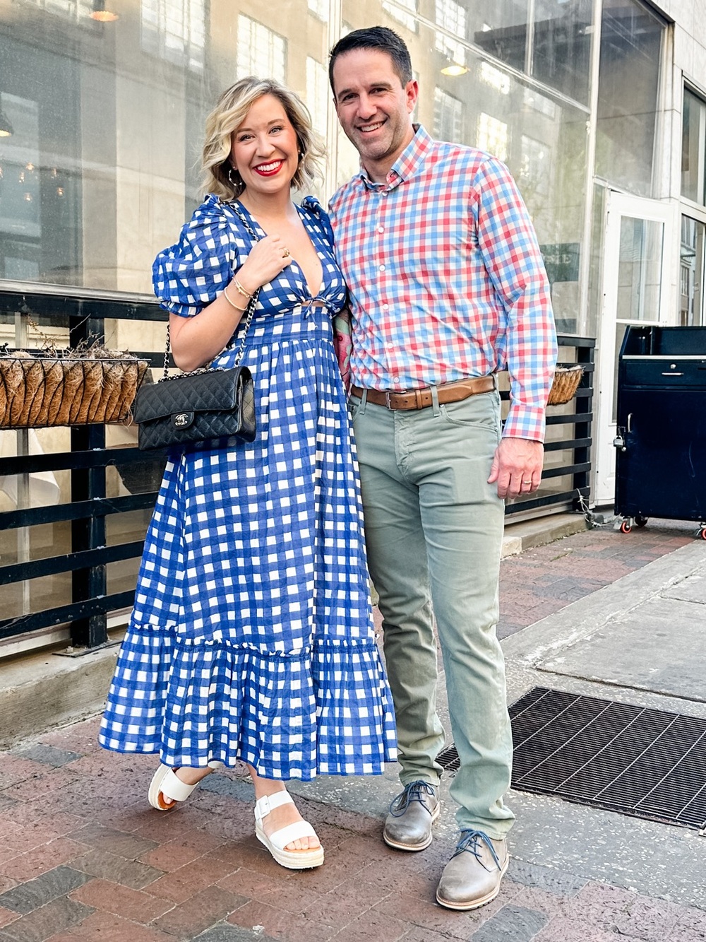 Blue and White Gingham Midi Dress